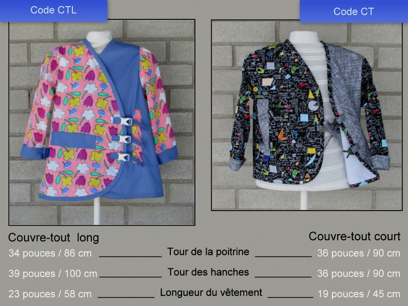 Couvre-tout, tailles et mesures